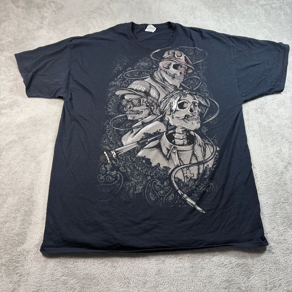 Jerzees T-Shirt Mens 2XL Black Hip Hop Rap Skulls Graphic Tee